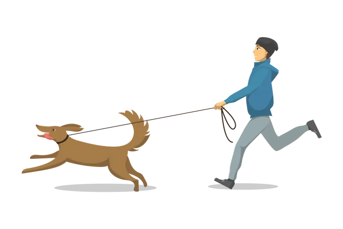 Boy running with dog Illustration