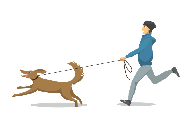 Boy running with dog  Illustration