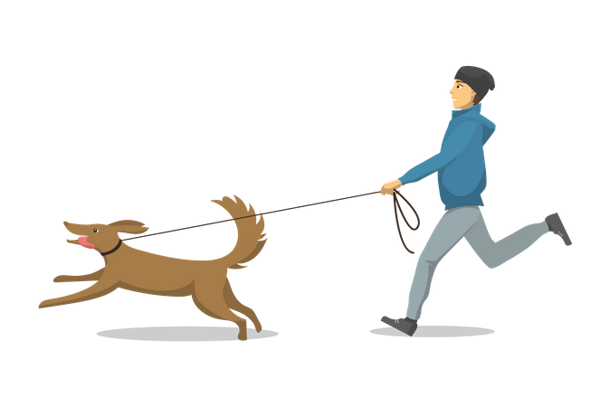 Boy running with dog  Illustration