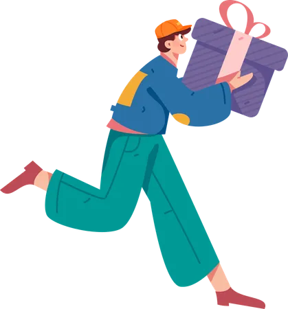 Boy running with gift  Illustration