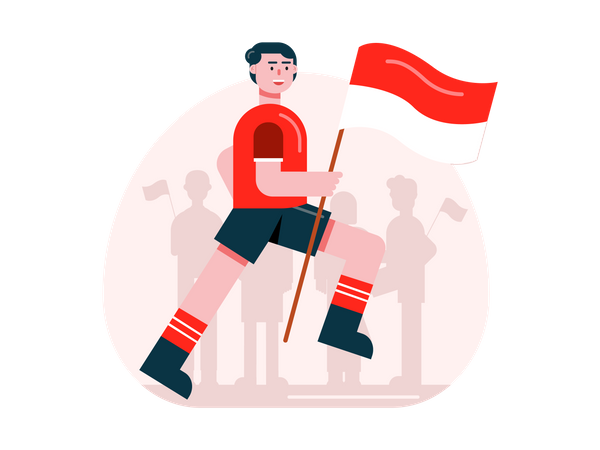 Boy running with Indonesia flag  Illustration