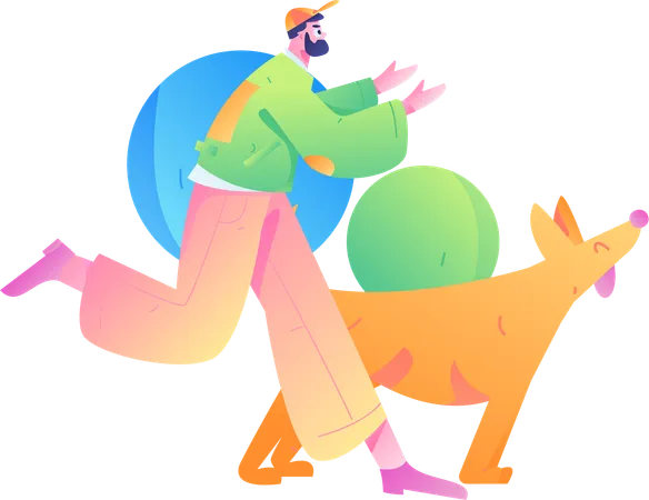 Boy running with pet dog  Illustration