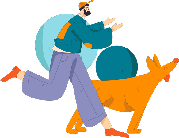 Boy running with pet dog  Illustration