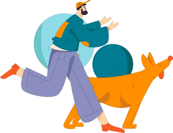 Boy running with pet dog  Illustration