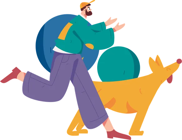 Boy running with pet dog  Illustration