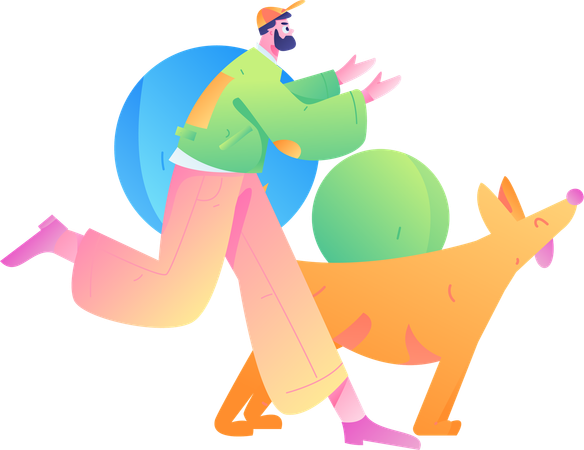 Boy running with pet dog  Illustration