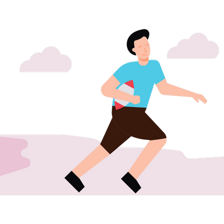 Boy running with rugby Illustration