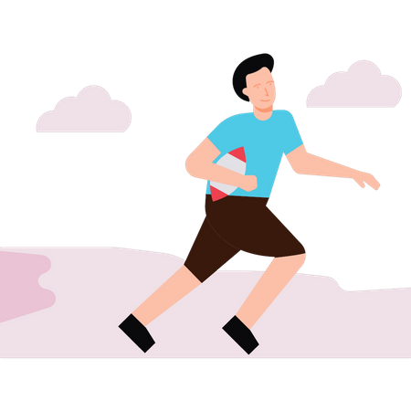 Boy running with rugby  Illustration