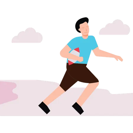 Boy running with rugby  Illustration