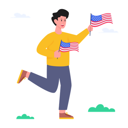 Boy running with usa flag  Illustration