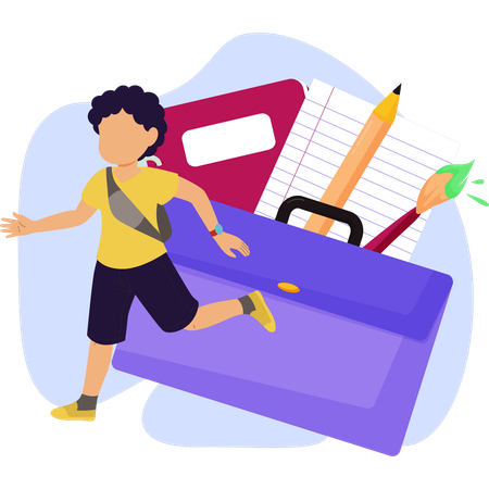Boy runs energetically with a backpack filled with school supplies ready for a day of learning  Illustration