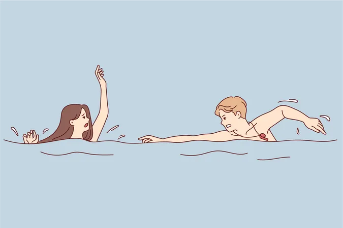 Boy saving girl from drowning  Illustration