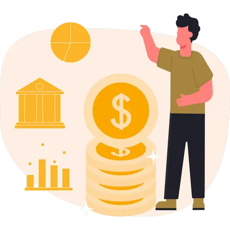 Boy saving money in bank  Illustration