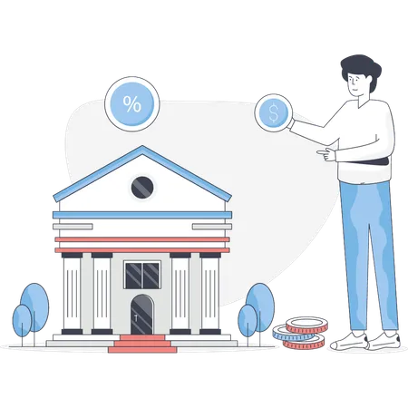 Boy saving money in bank  Illustration