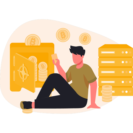 Boy saving money in locker  Illustration