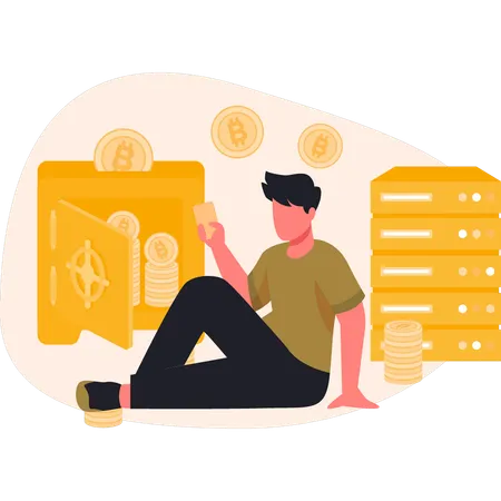 Boy saving money in locker  Illustration