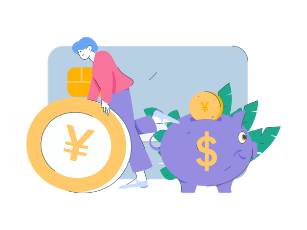 Boy saving money in piggy bank  Illustration