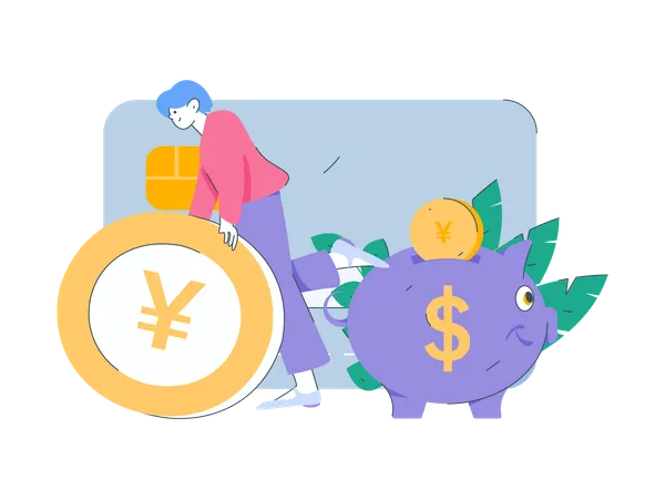 Boy saving money in piggy bank  Illustration