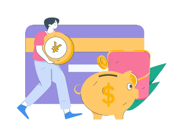 Boy saving money in piggy bank  Illustration