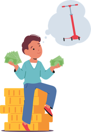 Boy saving money to buy toy  Illustration