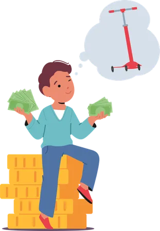 Boy saving money to buy toy  Illustration