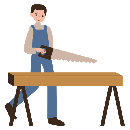 Boy sawing  Illustration