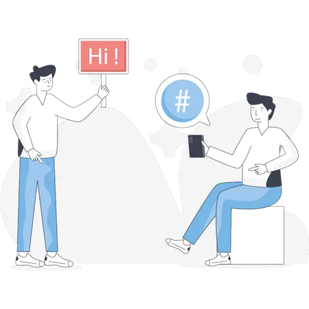 Boy saying hi on social media  Illustration
