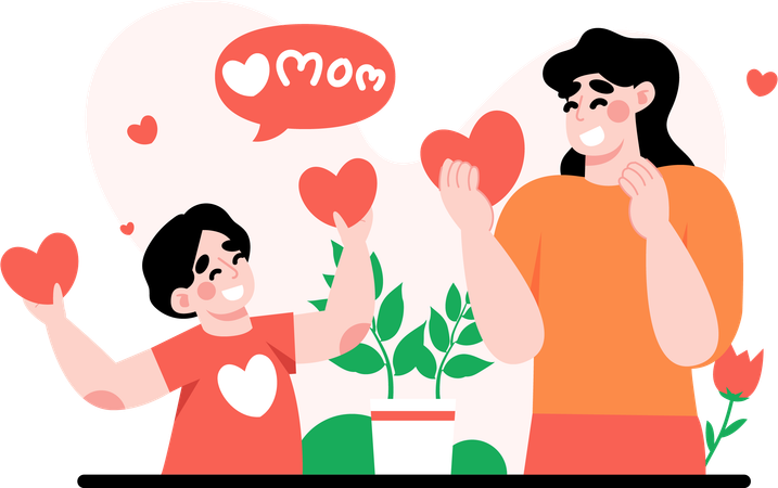 Boy says he loves his mom  Illustration