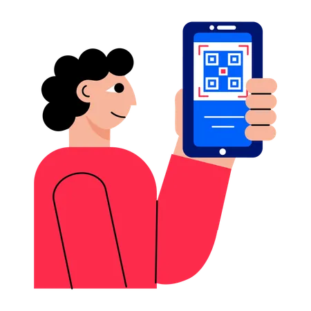 Boy scanning online qr  Illustration