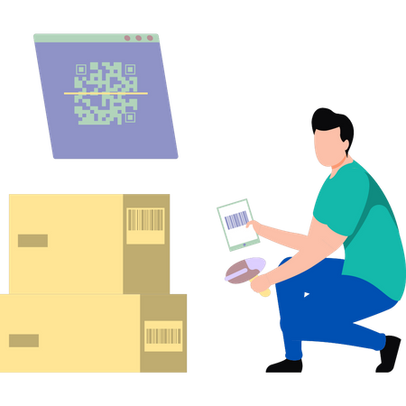 Boy scanning product barcodes  Illustration