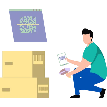 Boy scanning product barcodes  Illustration