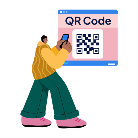 Boy scanning qr code  Illustration