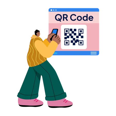 Boy scanning qr code  Illustration