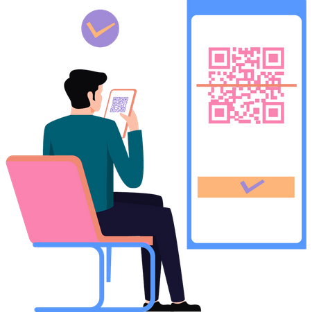 Boy scanning QR code  Illustration