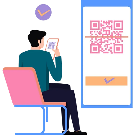 Boy scanning QR code  Illustration