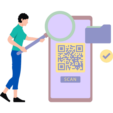 Boy scanning QR code  Illustration