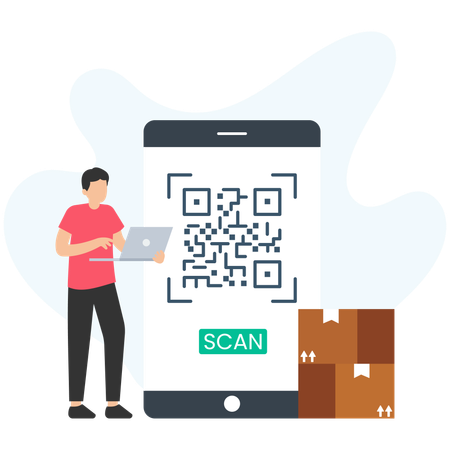 Boy scanning QR code  Illustration