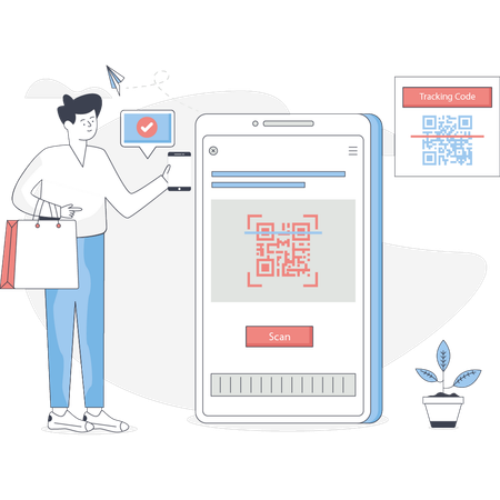 Boy scanning QR code  Illustration