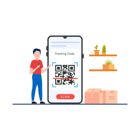 QR Code Scan Flat Illustration In This Design You Can See How Technology Connect To Each Other Each File Comes With A Project In Which You Can Easily Change Colors And More Illustration