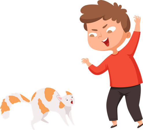 Boy scaring cat away  Illustration