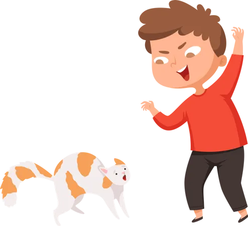 Boy scaring cat away  Illustration