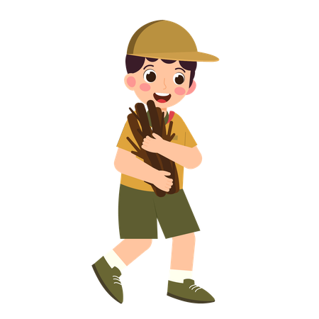 Boy Scout Carrying Wood  Illustration