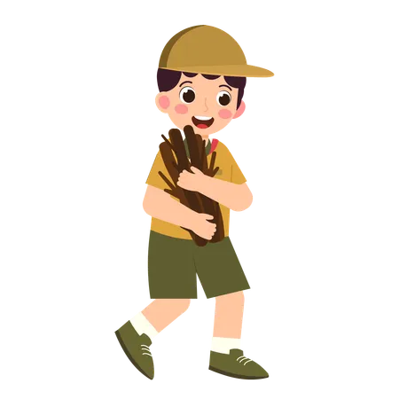 Boy Scout Carrying Wood  Illustration