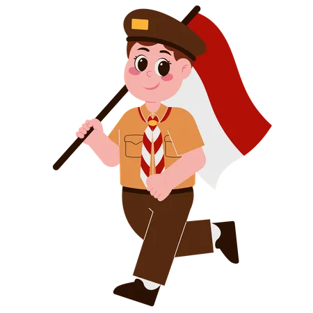 Boy Scout en uniforme avec drapeau indonésien  Illustration