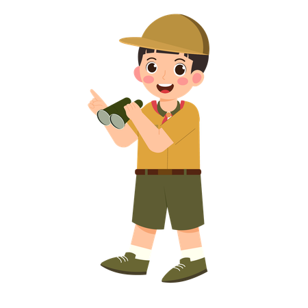 Boy Scout Holding Binoculars  Illustration