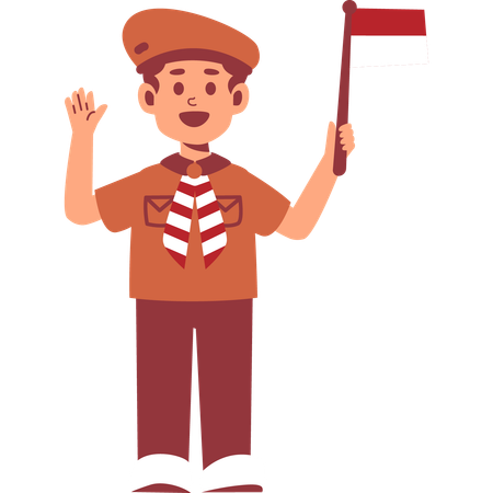 Boy Scout holding flag  Illustration