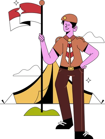 Boy Scout holding flag  Illustration