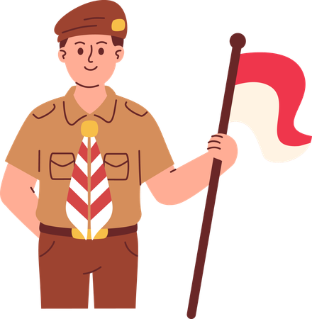 Boy Scout Holding Flag  Illustration