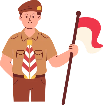 Boy Scout Holding Flag  Illustration