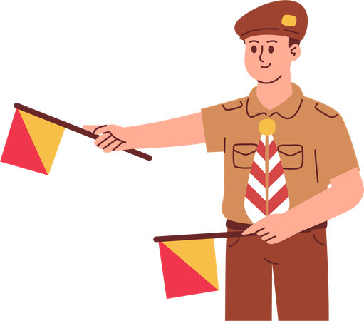 Boy Scout Holding Flag  Illustration